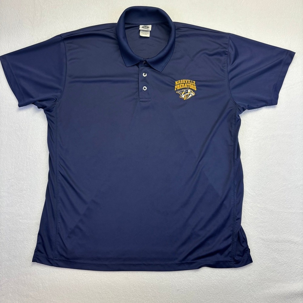 NHL Nashville Predators Polo Shirt Mens 2XL Navy Blue Performance Short Sleeve